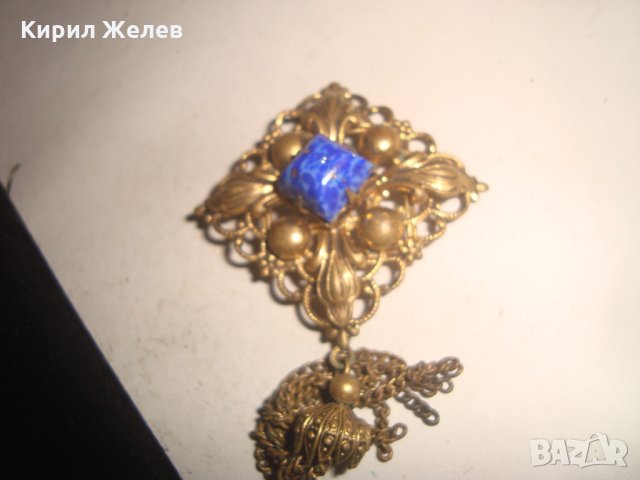 ПРЕКРАСЕН СТАРИНЕН ФИЛИГРАНЕН ПОЗЛАТЕН БРОНЗОВ Ар НУВО ПЕНДАНТ със СКЪПОЦЕНЕН КАМЪК ЛАЗУРИТ 4951, снимка 11 - Антикварни и старинни предмети - 31292797