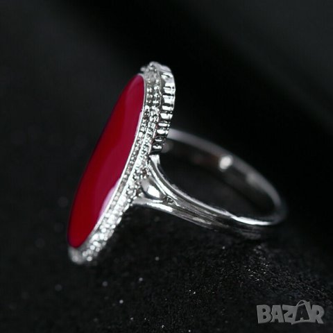 Пръстен с червен тюркоаз, посребрен, снимка 2 - Пръстени - 42189238