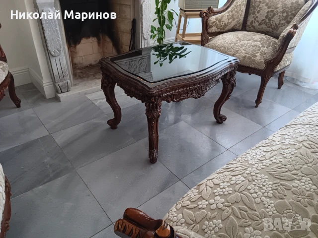 Елегантна холна гарнитура от масивен орех, бароков стил – 1970 г., снимка 2 - Дивани и мека мебел - 51308349