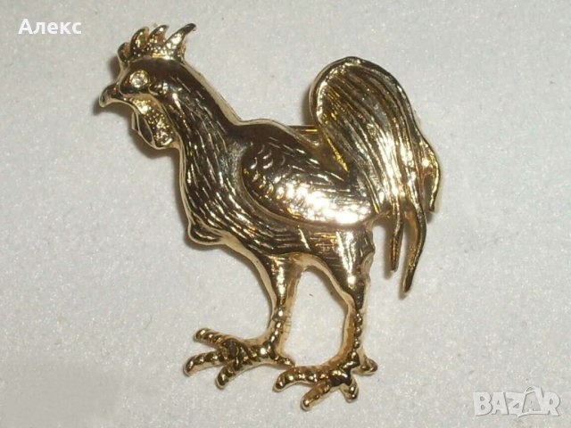 Брошка, петел– позлатен цам.