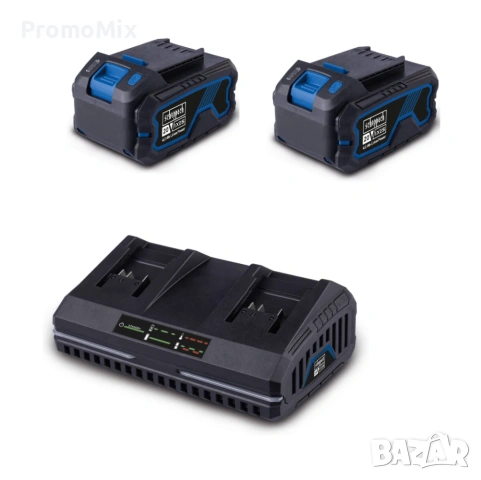 Комплект 2броя батерии 4Ah с двойно зарядно Scheppach IXES 4.5А Li-ion 20V 240W Бързо зарядно