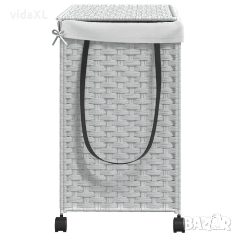 vidaXL Кош за пране с колела, бял, 60x35x60,5 см, ратан, снимка 5 - Сушилници - 56147446