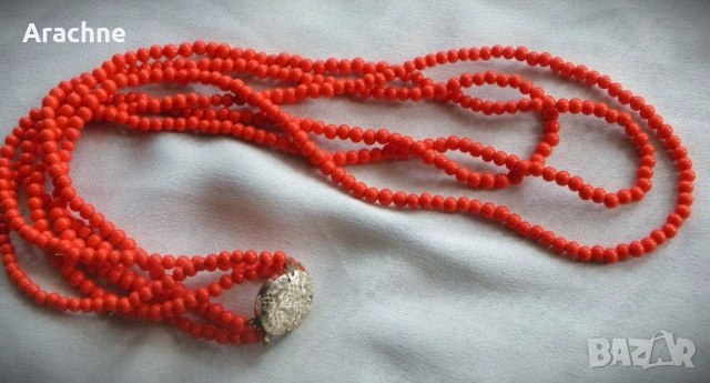 Антикварно колие от оранжево-коралово стъкло, Бохемия, 60те на XXв, снимка 4 - Колиета, медальони, синджири - 44337956