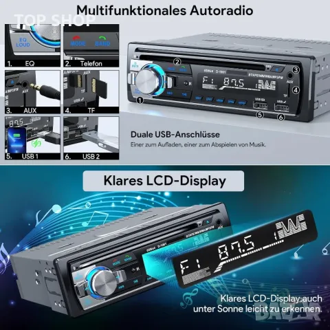 Автомобилно радио с CD BluetoothD1901,MP3,FM радио,2 USB порта за музика и зареждане,Нands free, снимка 8 - MP3 и MP4 плеъри - 48498375