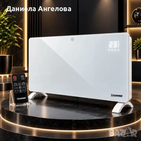 Електрически стъклен конвектор 2500W с WiFi управление, дистанционно, LED дисплей и термостат