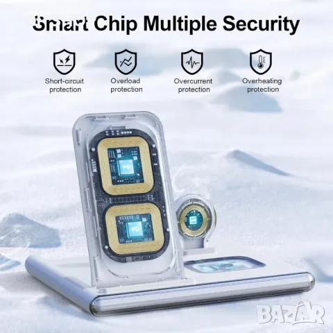 3 в 1 безжично зарядно устройство, станция за зареждане 18W с лампа, снимка 7 - Безжични зарядни - 49522710