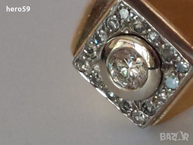 Мъжки златен пръстен 585 проба и брилянт 0.6 катата+16 диаманти           малки брилянта, снимка 6 - Пръстени - 35474808