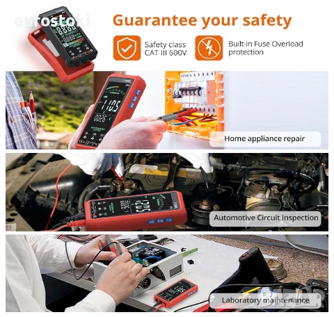 Интелигентен цифров мултицет Proster с автоматично избиране на обхват, 6000 броя True RMS, 5.0-инчов, снимка 3 - Други инструменти - 52485156