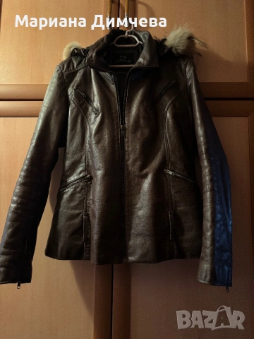 Бутиково дамско яке от естествена кожа с качулка и естествен пух, снимка 4 - Якета - 53240681