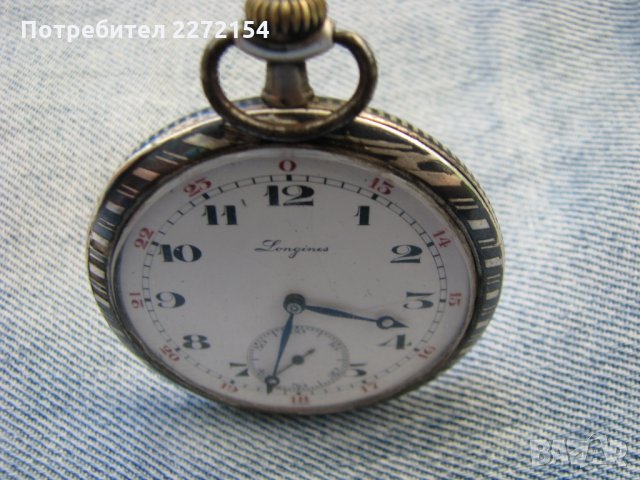 Сребърен джобен часовник Longines с ниело, снимка 5 - Антикварни и старинни предмети - 29646547