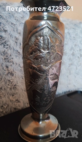 уникална калаена ваза, ръчно гравирана с прекрасни картини, снимка 3 - Антикварни и старинни предмети - 53290979