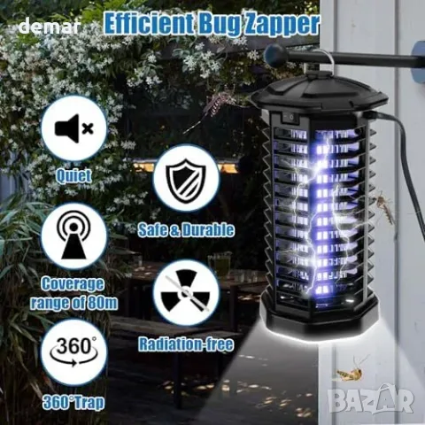 Електрическа лампа против насекоми, 18 W, UV 365 nm и решетка 4200 V, снимка 4 - Други стоки за дома - 56228526