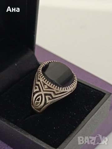 Красив сребърен пръстен маркиран Черен ахат #63В, снимка 4 - Пръстени - 44383206