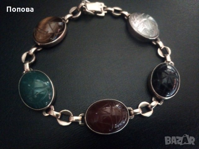  Дизайнерска масивна сребърна гривна с естествени камъни и позлата, снимка 5 - Гривни - 29115446