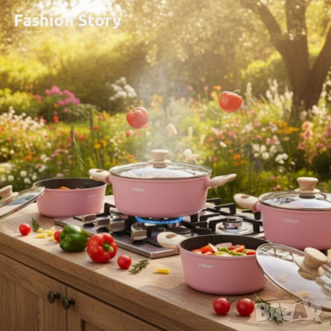 Cheffinger - Розов комплект тенджери, с мраморно покритие, здравословно готвене без залепване, снимка 4 - Съдове за готвене - 51946656