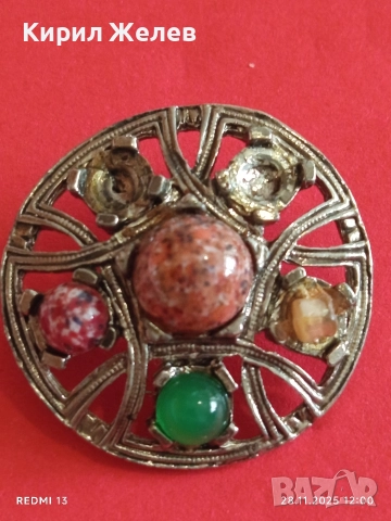 Винтидж Келтска брошка с имитация на АХАТ Miracle 43926, снимка 3 - Други - 52571716
