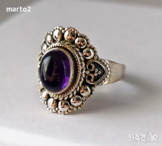 Прелестен Сребърен 925 Пръстен с Натурален Аметист!!!, снимка 6 - Пръстени - 49215959