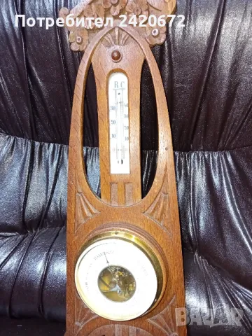 дърворезбован барометър,термометър, снимка 4 - Антикварни и старинни предмети - 48194939