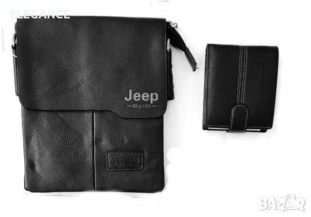 Комплект елегантна мъжка кожена чанта JEEP от екожа плюс портфейл от естествена, снимка 1 - Портфейли, портмонета - 37938304