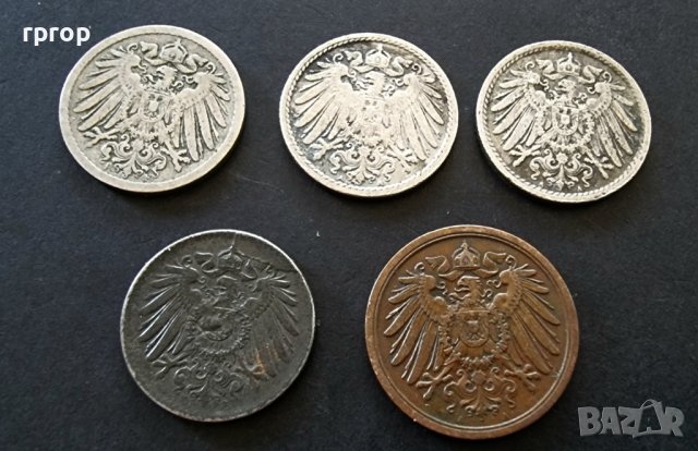 Монети. Германия.Много стари райх монети. 2 и 5 пфенига. 1890, 1899,1904, 1914,1922 година, снимка 9 - Нумизматика и бонистика - 37115297