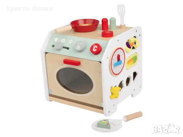 Детска Дървена кухня Кубче с активности игри Финна моторика с аксесоари