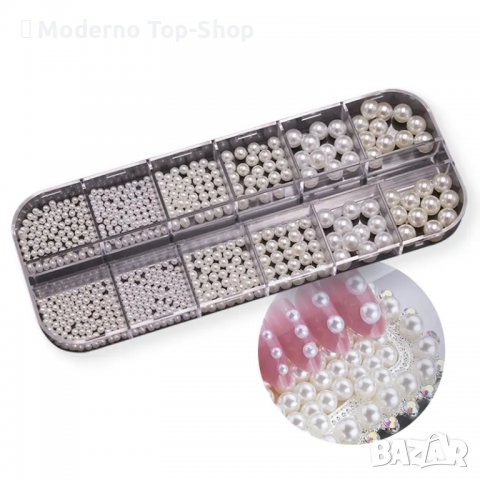 Палитра бели перли за декорация на маникюр, снимка 2 - Продукти за маникюр - 39490757