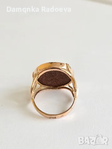 СССР златен пръстен с Авантюрин проба 583, снимка 13 - Пръстени - 48053551