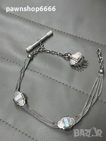 Сребърна верижка за джобен часовник със седефени елементи, снимка 2 - Мъжки - 51454790