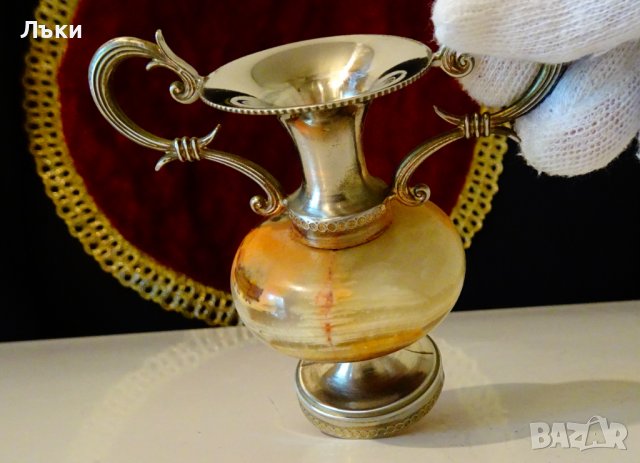 Посребрена амфора,ваза,свещник,оникс. , снимка 5 - Вази - 37369717