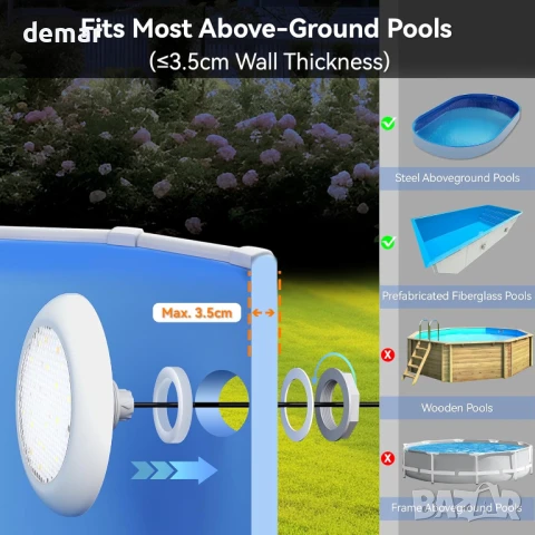 LED осветление за басейн LyLmLe с външна резба 5 см, 15W RGB, Ø190 мм, 12VAC, снимка 3 - Басейни и аксесоари - 51373150