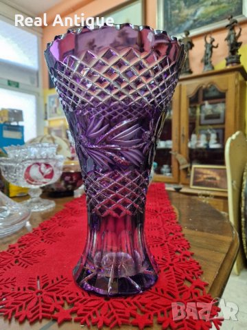 Уникална много красива антикварна чешка кристална ваза Бохемия 