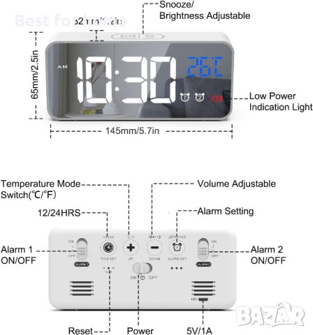 LED цифров будилник, Сензор за звук и температура, снимка 6 - Други стоки за дома - 42255851