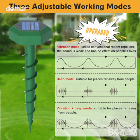 Ултразвуков соларен репелент за къртици, снимка 3 - Други - 44529892