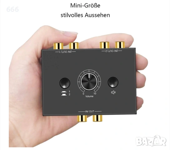 Стерео аудио превключвател с кабел, Метален, 7.8x4.8x2cm, Черен, снимка 6 - Друга електроника - 54030768