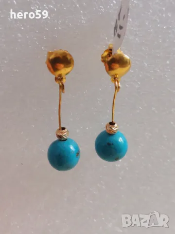 Златни 18к. дамски обеци с тюркуази , снимка 1