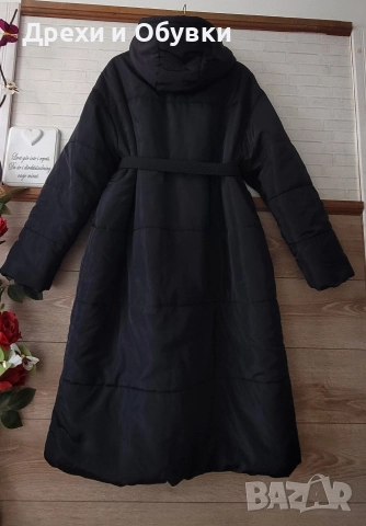 Дълго черно зимно яке с качулка , снимка 5 - Якета - 52771002