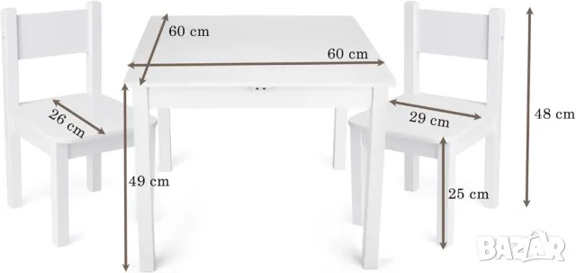 Детска маса и 2 стола от дърво - Бяло - столче за хранене за деца, снимка 2 - Маси - 48668452