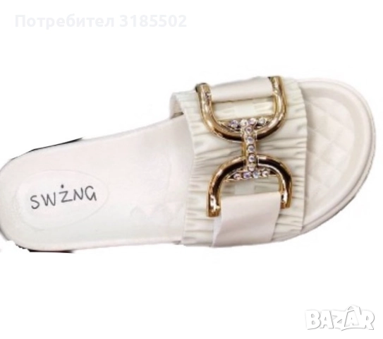 Луксозни дамски чехли с елегантни златисти елементи, снимка 7 - Чехли - 51526104