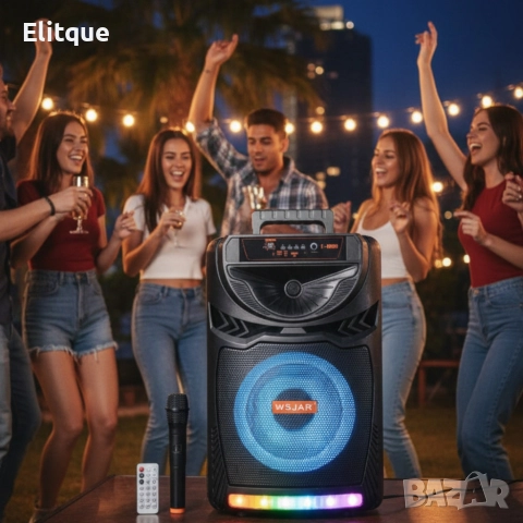 Bluetooth караоке колона с безжичен микрофон – 8,5″ говорител, LED светлини, TWS и FM радио, снимка 3 - Друга електроника - 52820134