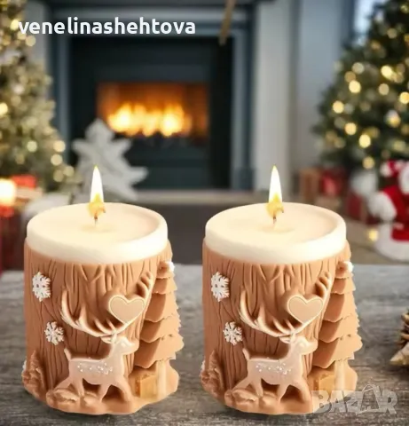 3D 2 модела Елен елха снежинки цилиндър Силиконов молд форма за свещи гипс сапун за декорация , снимка 2 - Форми - 48071667