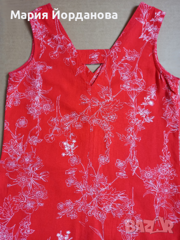 Къса, разкроена рокля с лен NEXT. Червена с флорален десен, снимка 10 - Рокли - 29118132