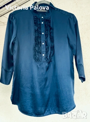 Винтидж синя копринена блуза RA-RE - италиански лукс от 90-те, снимка 7 - Блузи с дълъг ръкав и пуловери - 53032685