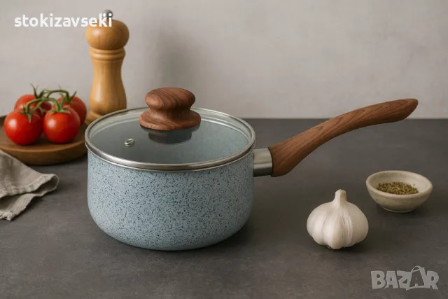 Касерола с капак Voltz  Siena, 18x8см.\2л., Мраморно каменно керамично покритие, снимка 1