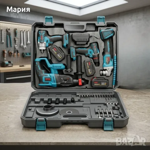 Комплект акумулаторни инструменти BOXER BX-187 – 4в1 + 3x5Ah батерии – Перфоратор, ударна отвертка, снимка 3 - Куфари с инструменти - 55709166