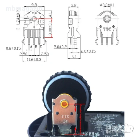 TTC Encoder Gold 7/8/9/10/11/12/13/14/15/16mm Dustproof Mouse Scroll , снимка 6 - Клавиатури и мишки - 53979603