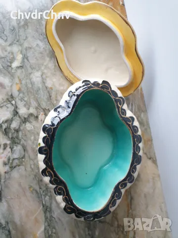 Стара белгийска порцеланова кутия-бижутерка/H.Bequet Quaregnon 21см, снимка 4 - Декорация за дома - 48965857