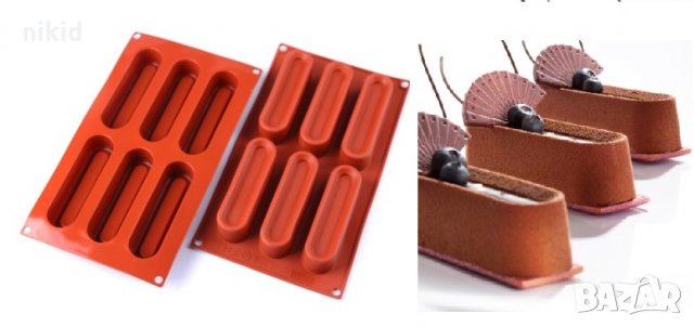 6 Дълги заоблени Кубоидни овал форми силиконов молд калъп за направа десерти с крем шоколад мус, снимка 2 - Форми - 29312280