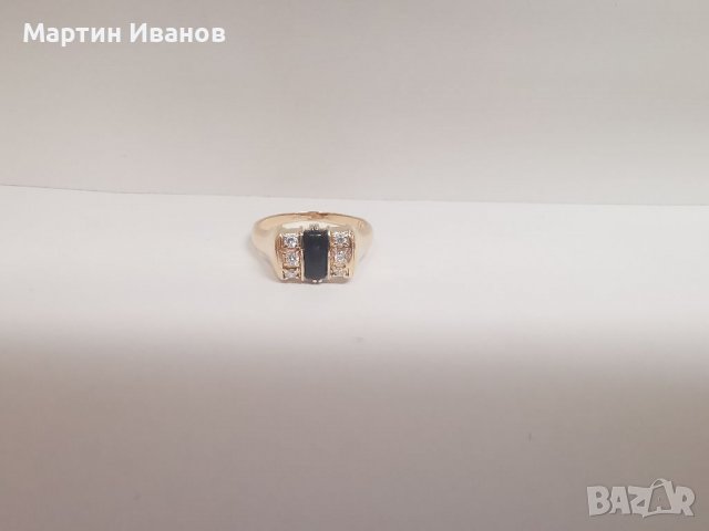 Златен пръстен с оникс и циркони 1, снимка 7 - Пръстени - 38054772