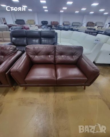 Комплект кафяви кожени дивани две двойки "Watson", снимка 12 - Дивани и мека мебел - 40628437
