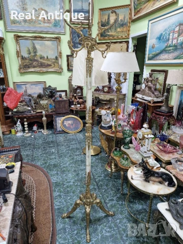 Уникална антикварна белгийска подова закачалка от бронз и оникс , снимка 7 - Антикварни и старинни предмети - 50644580